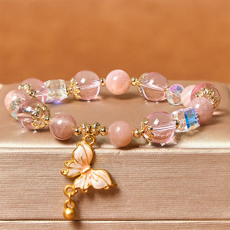 Fortune Jewel Natural Amethyst Sun Stone Butterfly Peace Bracelet
