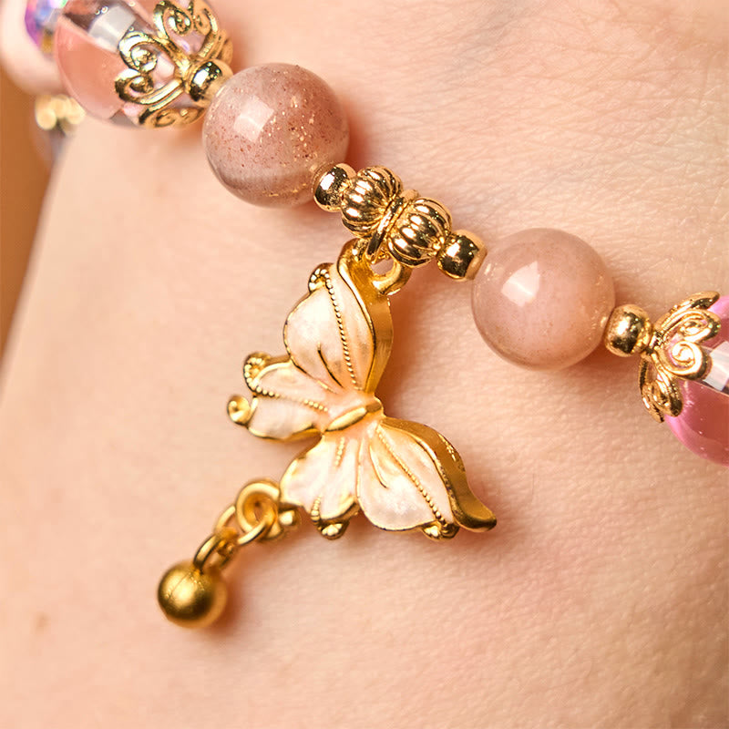 Fortune Jewel Natural Amethyst Sun Stone Butterfly Peace Bracelet