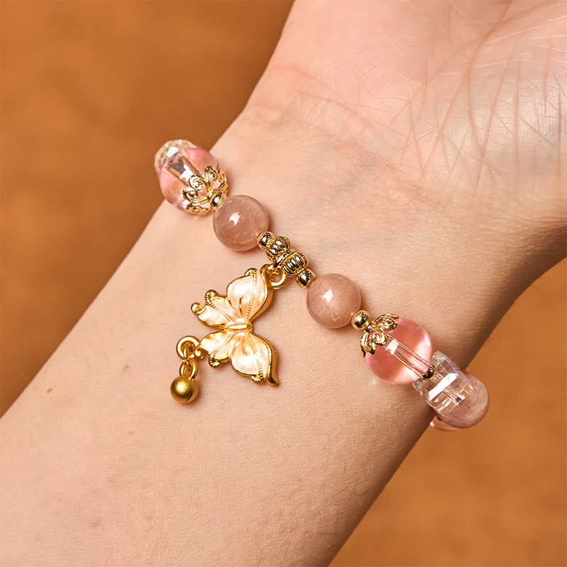 Fortune Jewel Natural Amethyst Sun Stone Butterfly Peace Bracelet