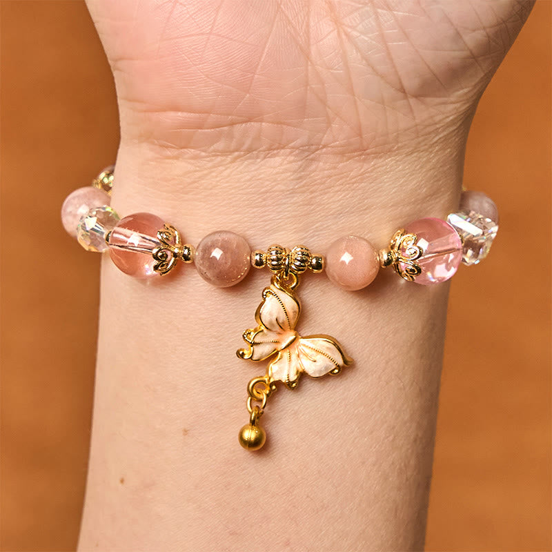 Fortune Jewel Natural Amethyst Sun Stone Butterfly Peace Bracelet