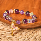 Fortune Jewel Natural Amethyst Sun Stone Butterfly Peace Bracelet