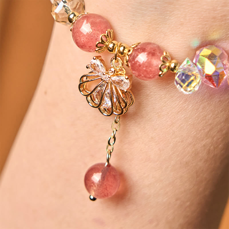 Fortune Jewel Natural Strawberry Quartz Pearl Shell Positive Bracelet
