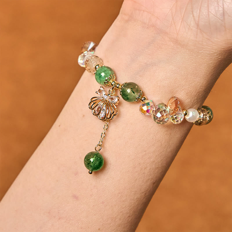 Fortune Jewel Natural Strawberry Quartz Pearl Shell Positive Bracelet