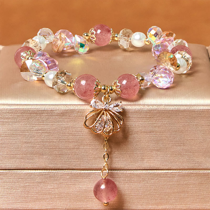 Fortune Jewel Natural Strawberry Quartz Pearl Shell Positive Bracelet