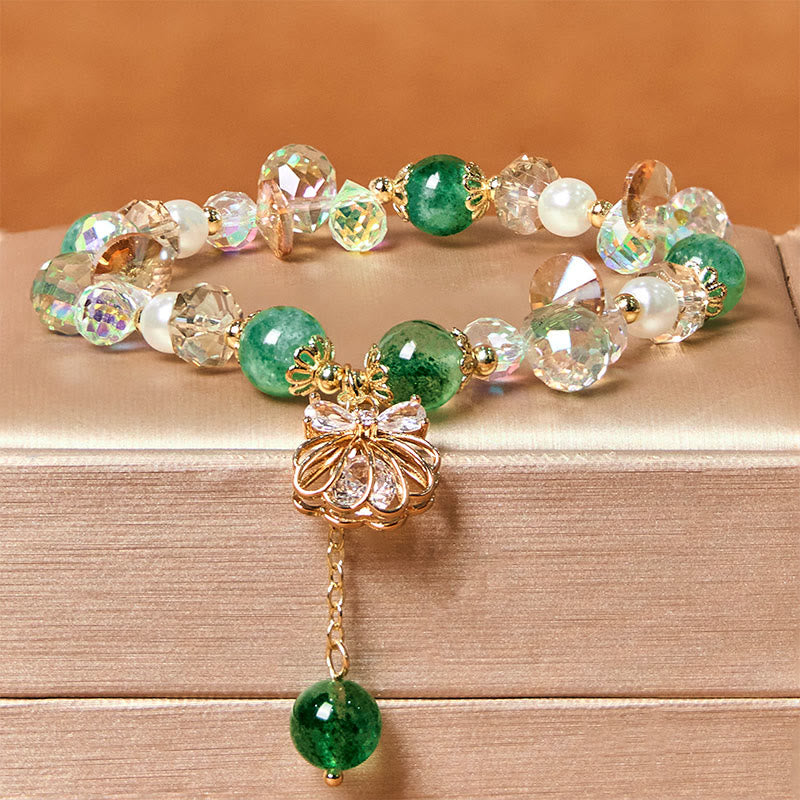 Fortune Jewel Natural Strawberry Quartz Pearl Shell Positive Bracelet