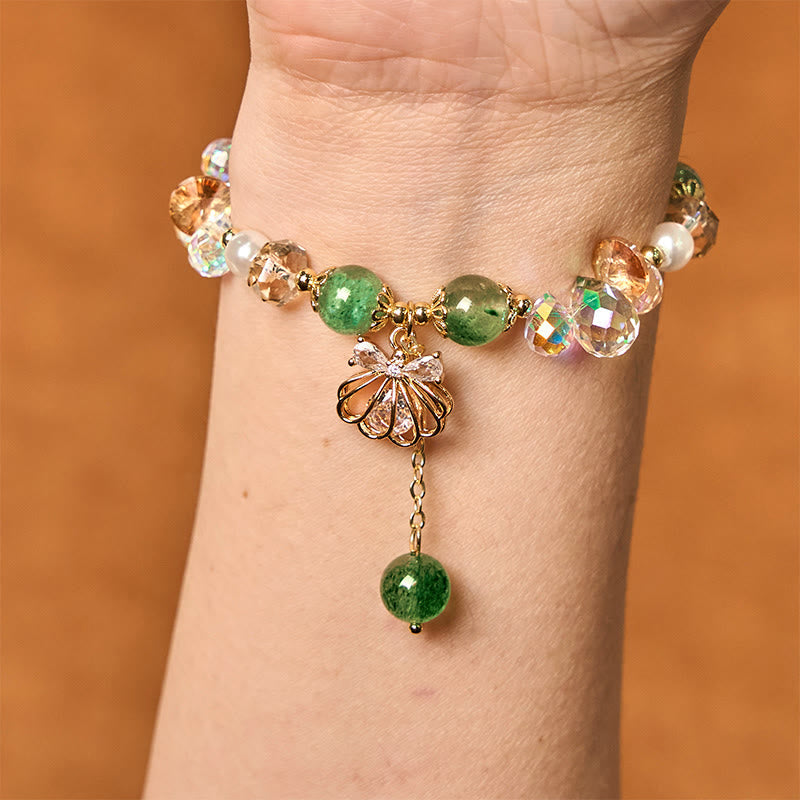 Fortune Jewel Natural Strawberry Quartz Pearl Shell Positive Bracelet