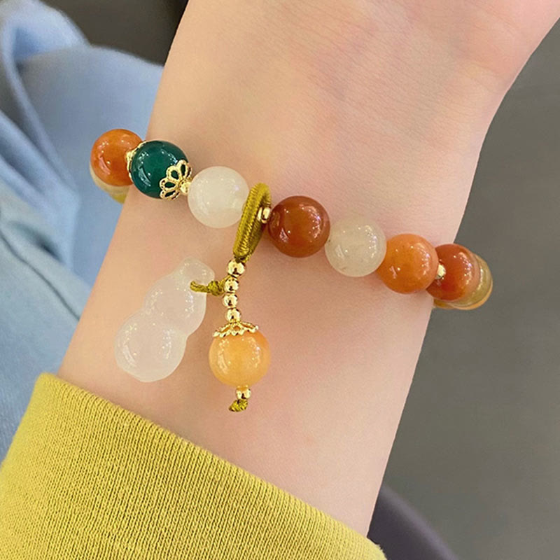 Fortune Jewel Golden Silk Jade Beads Gourd Wealth Luck Bracelet