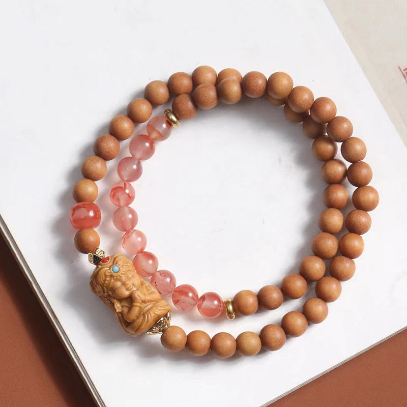 Fortune Jewel Tibetan Zakiram Goddess Of  Wealth South Red Agate Sandalwood Fortune Bracelet
