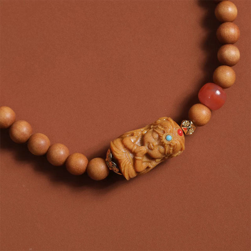 Fortune Jewel Tibetan Zakiram Goddess Of  Wealth South Red Agate Sandalwood Fortune Bracelet