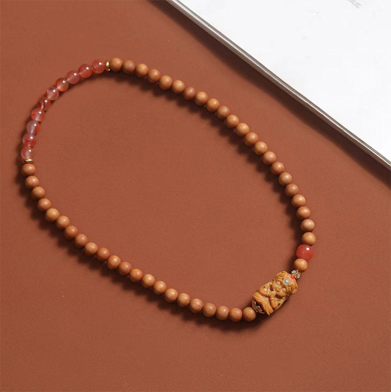 Fortune Jewel Tibetan Zakiram Goddess Of  Wealth South Red Agate Sandalwood Fortune Bracelet