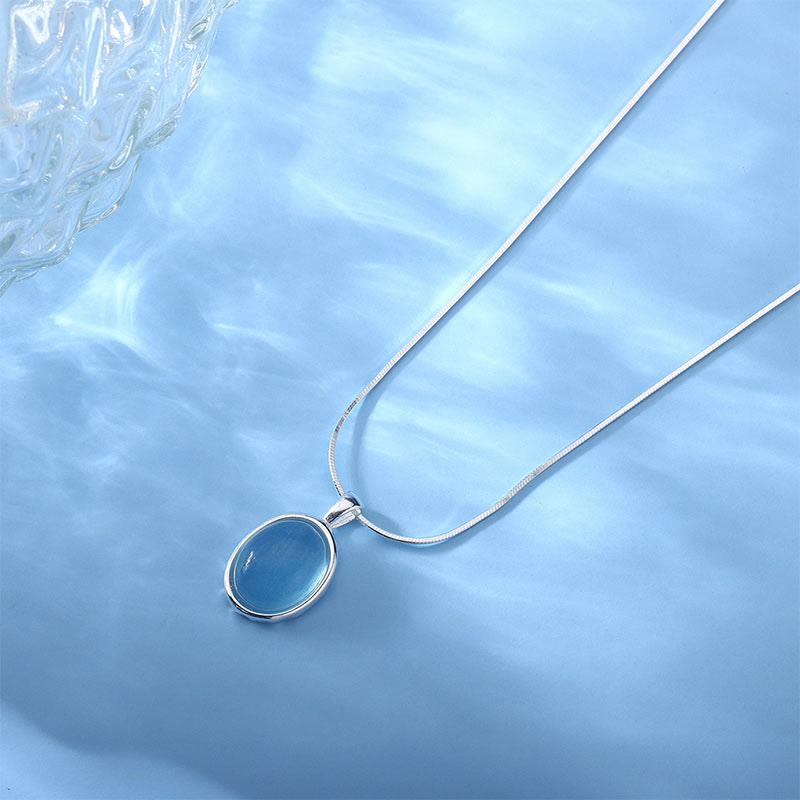 Fortune Jewel 925 Sterling Silver Aquamarine Healing Clavicle Chain Necklace Pendant