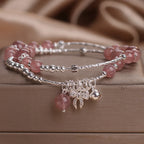 Fortune Jewel Natural Strawberry Quartz Bow-knot Rosette Charm Healing Double Wrap Bracelet