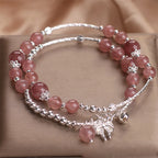 Fortune Jewel Natural Strawberry Quartz Bow-knot Rosette Charm Healing Double Wrap Bracelet