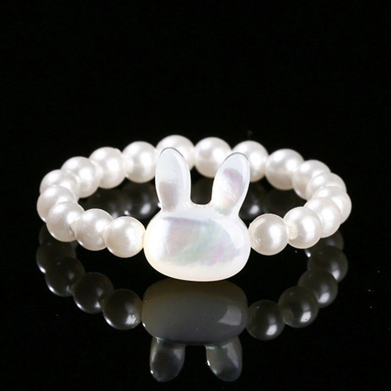 Fortune Jewel 3mm Tridacna Stone Bead Rabbit Blessing Elastic Ring