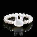 Fortune Jewel 3mm Tridacna Stone Bead Rabbit Blessing Elastic Ring