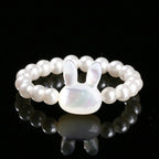 Fortune Jewel 3mm Tridacna Stone Bead Rabbit Blessing Elastic Ring