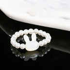 Fortune Jewel 3mm Tridacna Stone Bead Rabbit Blessing Elastic Ring