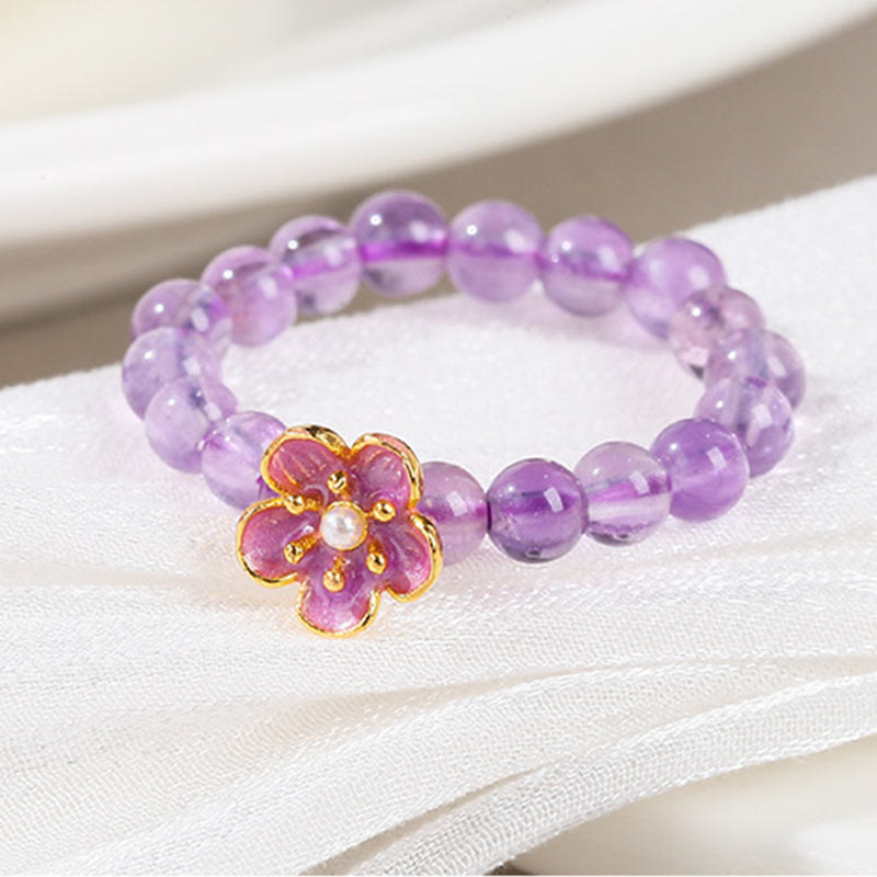 Fortune Jewel 3mm Amethyst Peach Blossom Elastic String Ring