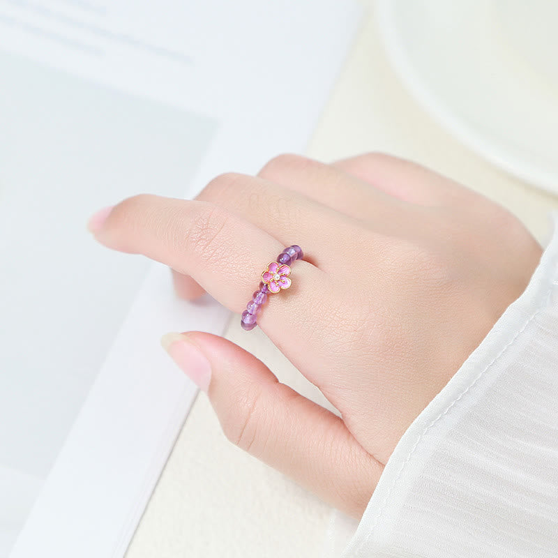 Fortune Jewel 3mm Amethyst Peach Blossom Elastic String Ring