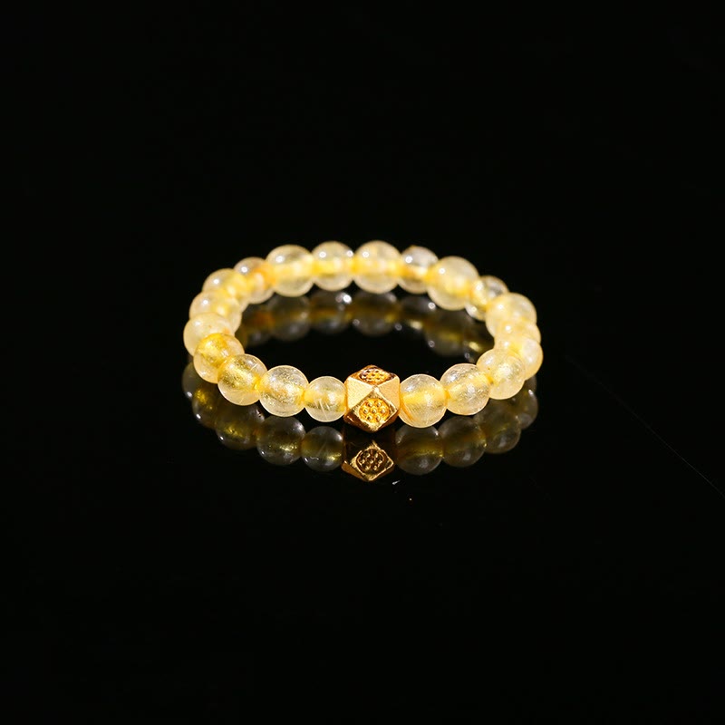 Fortune Jewel 3mm Golden Rutilated Quartz Beads Wealth Elastic String Ring