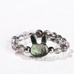 Fortune Jewel 3mm Black Rutilated Quartz Tridacna Stone Rabbit Cat Ring