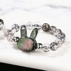 Fortune Jewel 3mm Black Rutilated Quartz Tridacna Stone Rabbit Cat Ring