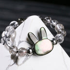Fortune Jewel 3mm Black Rutilated Quartz Tridacna Stone Rabbit Cat Ring
