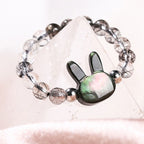 Fortune Jewel 3mm Black Rutilated Quartz Tridacna Stone Rabbit Cat Ring