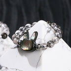 Fortune Jewel 3mm Black Rutilated Quartz Tridacna Stone Rabbit Cat Ring