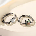 Fortune Jewel 3mm Black Rutilated Quartz Tridacna Stone Rabbit Cat Ring