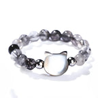 Fortune Jewel 3mm Black Rutilated Quartz Tridacna Stone Rabbit Cat Ring