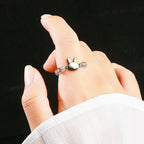 Fortune Jewel 3mm Black Rutilated Quartz Tridacna Stone Rabbit Cat Ring