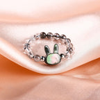 Fortune Jewel 3mm Black Rutilated Quartz Tridacna Stone Rabbit Cat Ring