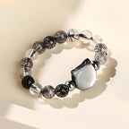 Fortune Jewel 3mm Black Rutilated Quartz Tridacna Stone Rabbit Cat Ring
