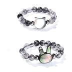 Fortune Jewel 3mm Black Rutilated Quartz Tridacna Stone Rabbit Cat Ring