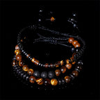 Fortune Jewel 3Pcs Tiger Eye Lava Rock Protection Bracelet Set