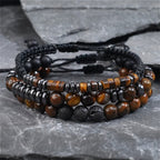 Fortune Jewel 3Pcs Tiger Eye Lava Rock Protection Bracelet Set