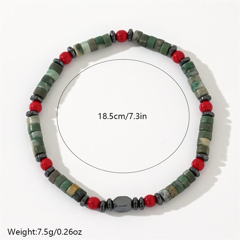 Fortune Jewel Natural Green Stone Hematite Red Coral Powerful Bracelet