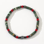 Fortune Jewel Natural Green Stone Hematite Red Coral Powerful Bracelet