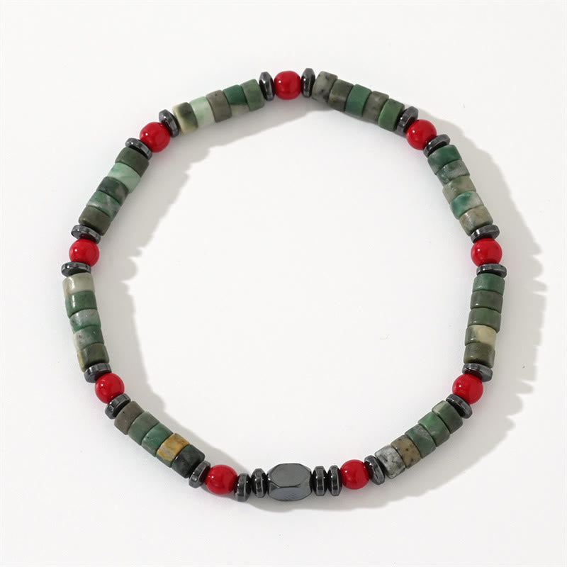Fortune Jewel Natural Green Stone Hematite Red Coral Powerful Bracelet