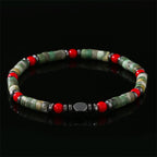 Fortune Jewel Natural Green Stone Hematite Red Coral Powerful Bracelet