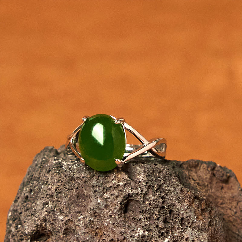 Fortune Jewel Natural Jade Alloy Adjustable Buckle Abundance Ring