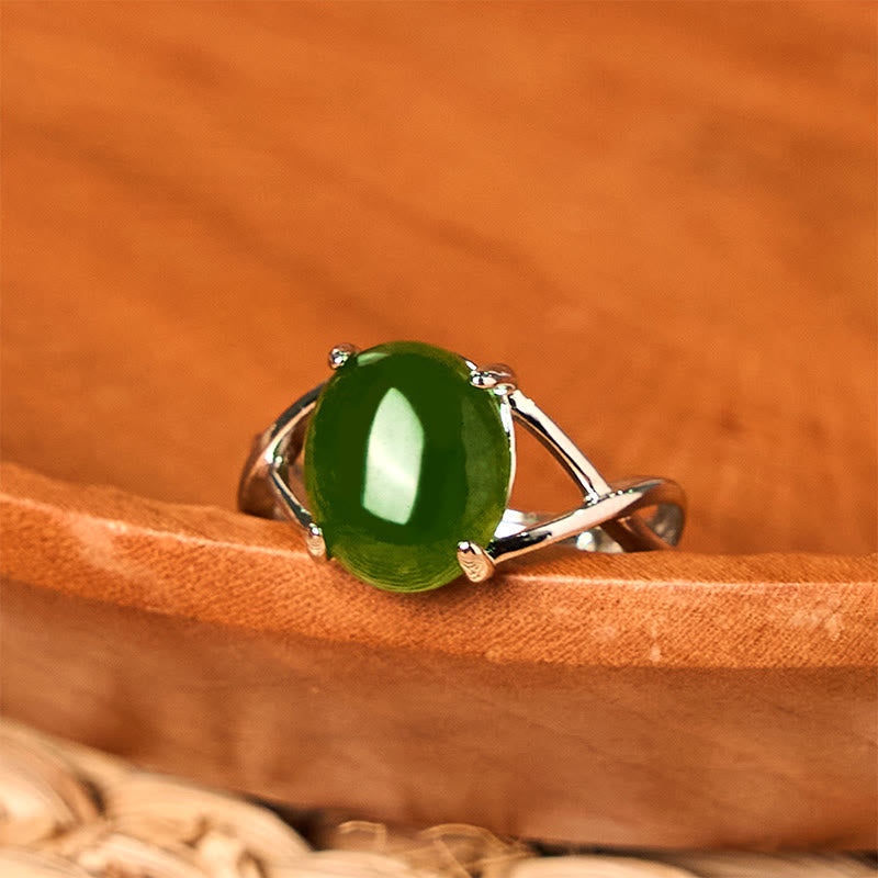 Fortune Jewel Natural Jade Alloy Adjustable Buckle Abundance Ring