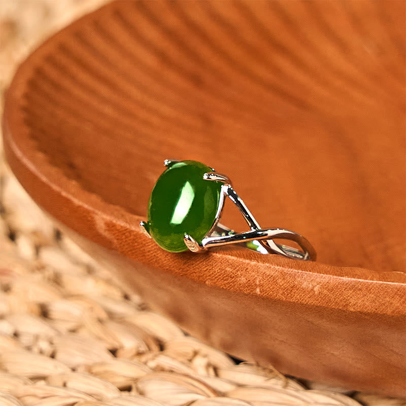 Fortune Jewel Natural Jade Alloy Adjustable Buckle Abundance Ring