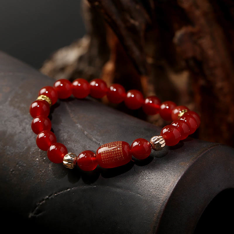 Fortune Jewel Natural Red Agate Green Agate Buddhist Sutras Calm Bracelet