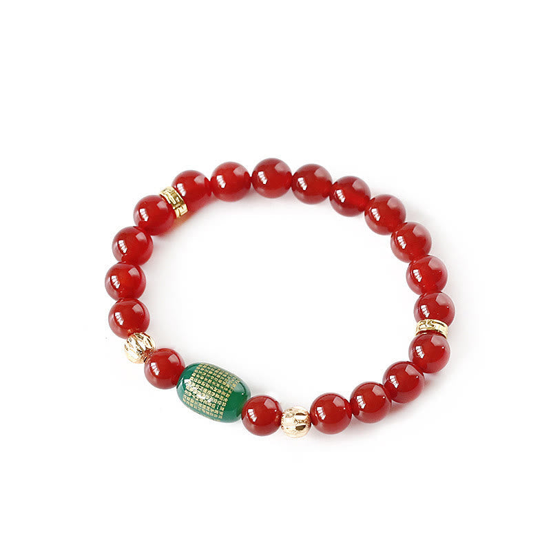 Fortune Jewel Natural Red Agate Green Agate Buddhist Sutras Calm Bracelet