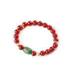 Fortune Jewel Natural Red Agate Green Agate Buddhist Sutras Calm Bracelet