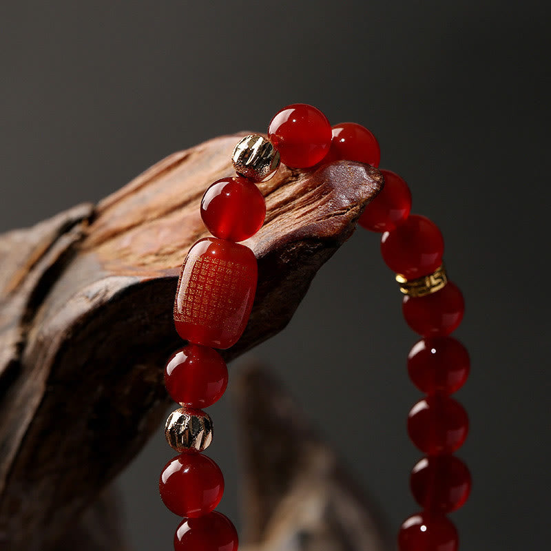 Fortune Jewel Natural Red Agate Green Agate Buddhist Sutras Calm Bracelet