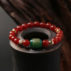 Fortune Jewel Natural Red Agate Green Agate Buddhist Sutras Calm Bracelet