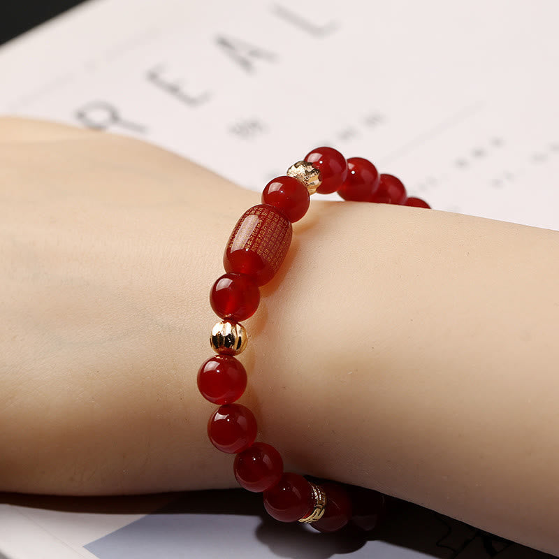 Fortune Jewel Natural Red Agate Green Agate Buddhist Sutras Calm Bracelet